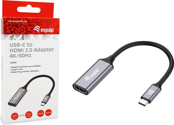 Produktbild equip Adapter USB-C -> HDMI 2.0 4K60Hz 0.15m gr (HDMI, 15 cm)