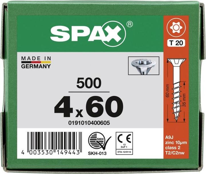 Actual product image Spax Chipboard screws SK T20 4,0x60 mm (500 Screws per piece)