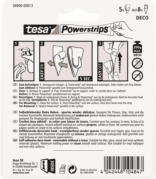 Valeurs nutritives et ingrédients tesa Powerstrips Transparent Crochet Décoratif SMALL
