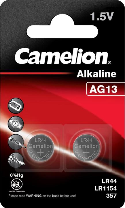 Productafbeelding Camelion AG13-BP2 - Batterij 2 x LR44 - Alkaline (2 Pcs., LR44, 158 mAh)