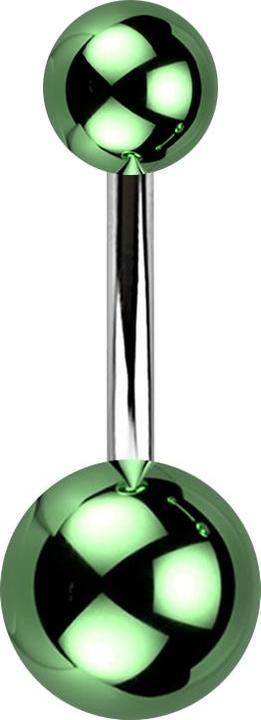 Star Piercing Banane silber mit zwei Kugeln glasbeschichtet grün (Acryl, ohne Messing, Chirurgenstahl 316L)