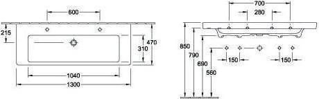 Produktbild Villeroy & Boch Doppelwaschtisch Subway 2.0 130 cm wei 7176D201 (470 mm, 1300 mm)