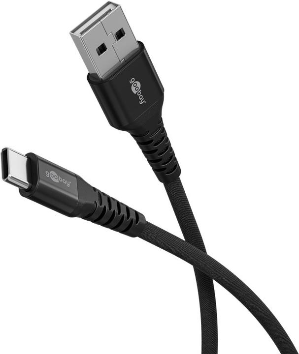 Actual product image Goobay USB-C Supersoft textile cable with metal plugs, 2 m, black (2 m, USB 2.0)