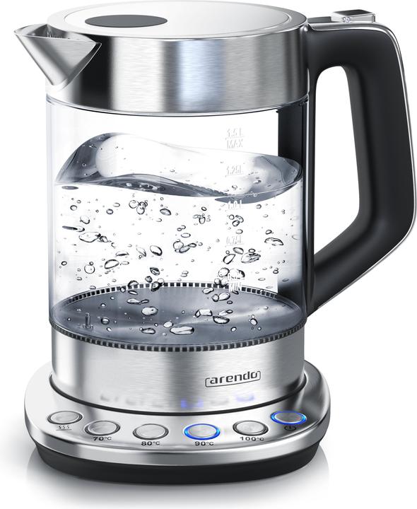 Produktbild Arendo Wasserkocher 1,5 l, 2200 W, Edelstahl & Glas mit Basisstation, Temperatureinstellung 70° C - 100° C (1.50 l)