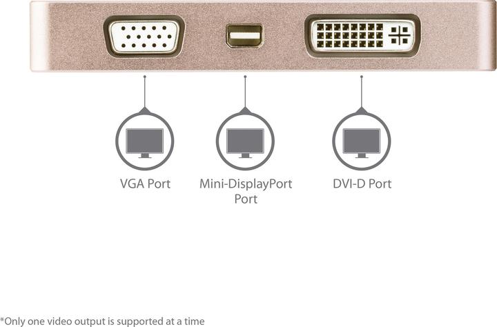 Image du produit StarTech Adaptateur vidéo USB-C multiport - Or rouge - Adaptateur d'affichage 4-en-1 USB-C vers VGA DVI HDMI (HDMI, DVI, VGA, Mini DP, 10.40 cm)