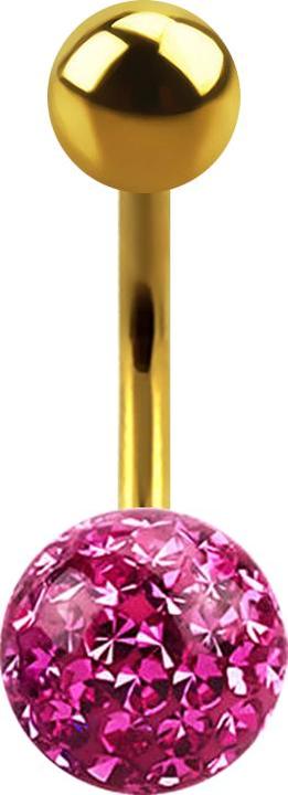 Produktbild Star Piercing Banane vergoldet mit Kugel und Kristall Kugel pink Epoxy Schutzschicht (ohne Messing, Titan G23)