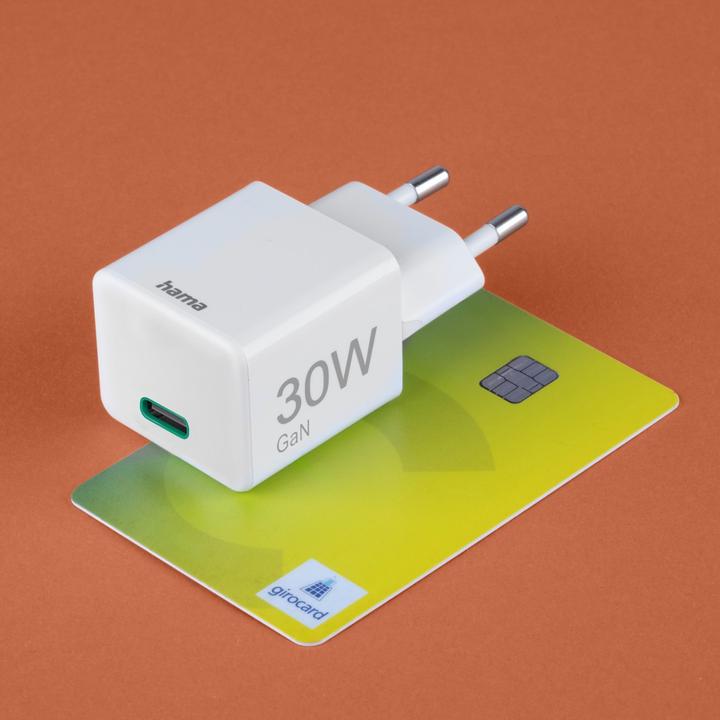 Productafbeelding Hama Snellader, USB-C, PD/Qualcomm®/GaN, Minilader, 30 W, Wit (30 W)