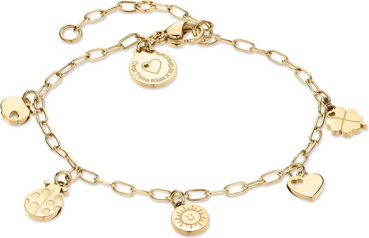 Cool Time Kids Armband mit verschiedenen Anhängern (Edelstahl IP Gold)