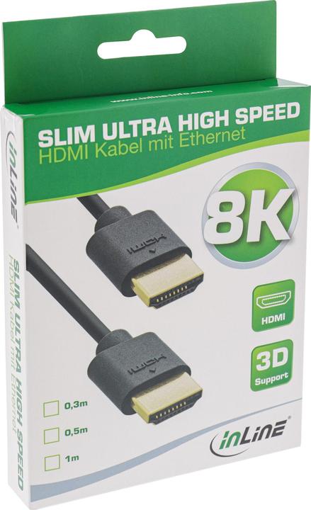 Productafbeelding InLine Slanke Ultra Hoge Snelheid HDMI Kabel 8K4K Mannelijk Zwart Goud 0 (0.50 m, HDMI)