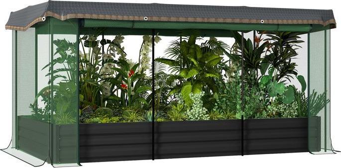 Image du produit Swisshandel24 Hochbeet Stahl, Pflanzkasten, Blumenkasten mit Vogelschutznetz, Sonnenschutz, Gartenbeet für Balkon