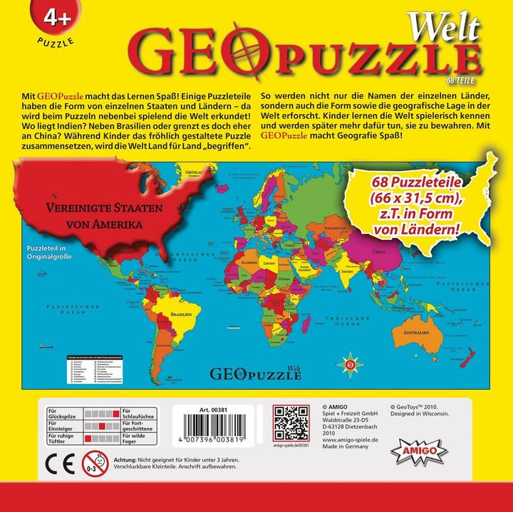Produktbild Amigo GeoPuzzle Welt (68 Teile)