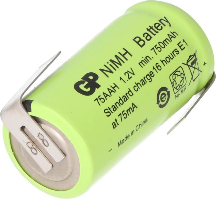 Actual product image GP Batteries GP Battery GP75AAH 2/3AA NiMH battery with solder tag Z-shape 14x29mm (2/3 AA, 750 mAh)