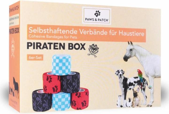 Produktbild Paws & Patch Paws and Patch Selbsthaftende Verbände PIRATEN BOX 5x5cm (6er-Set) (Hund, Pferd, Nager, Vogel, Katze)