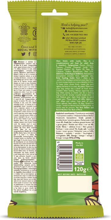 Valeurs nutritives et ingrédients Lily's Kitchen Barre à mâcher Agneau (Adulte, 1 pcs, 120 g)