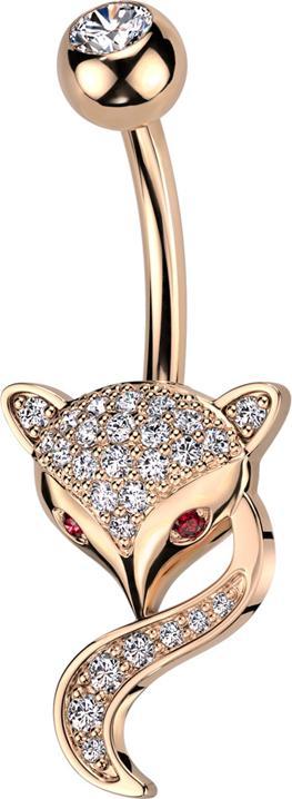 Star Piercing Banane rosegold mit Kugel Kristall silber und Fuchs Kristalle silber (Messing, Chirurgenstahl 316L)
